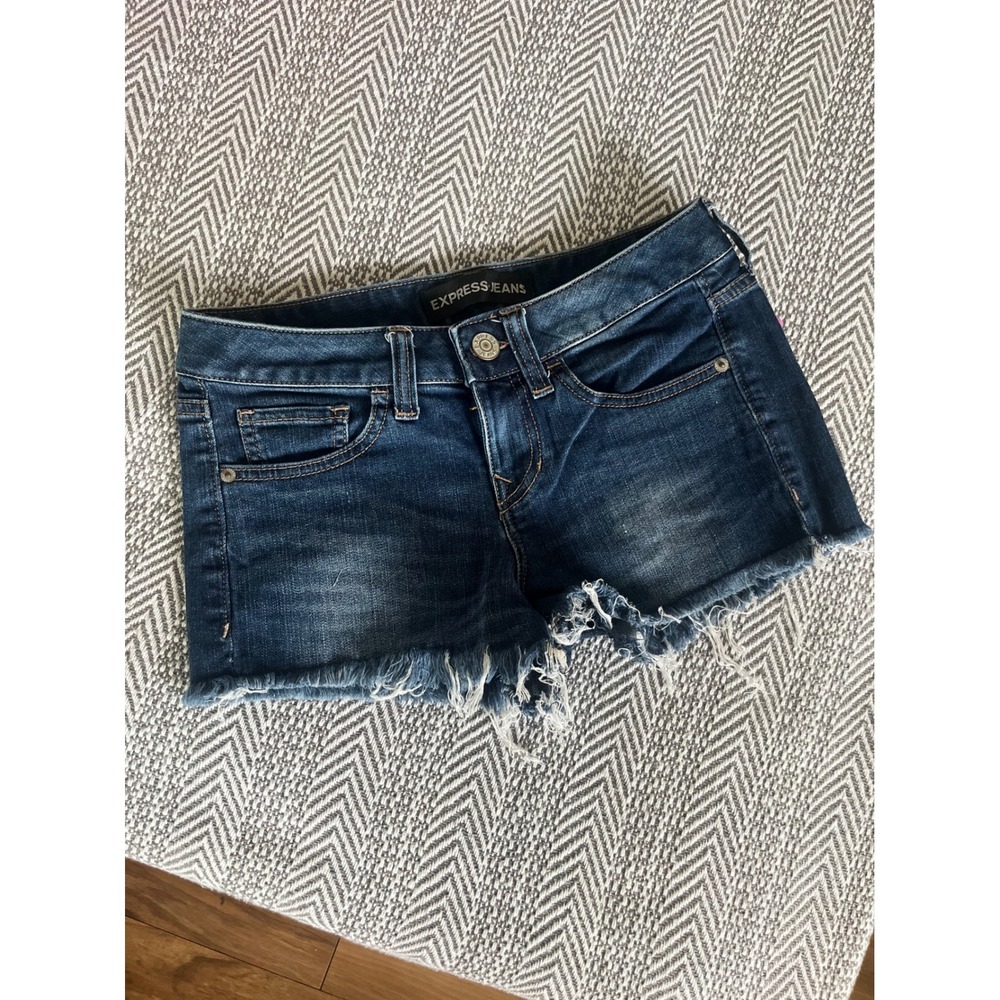 Express Jeans Womens 00 Dark Wash Denim Cut Off Shorts Frayed Hem Stretch Summer
